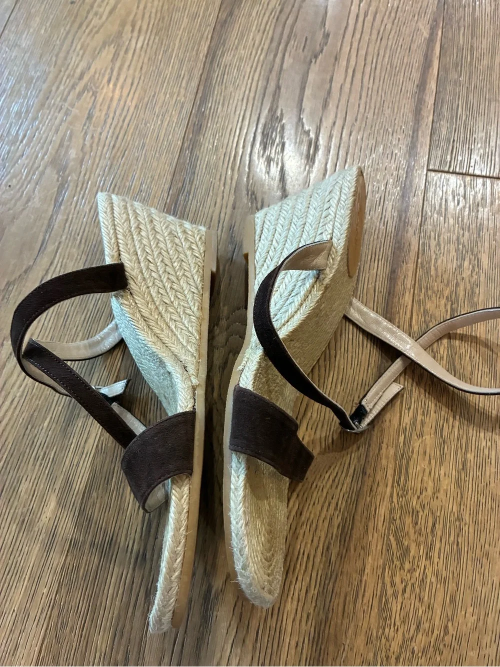 J. Crew Dark Brown Suede Strappy Espadrille Sandals size 10 wedge heel buckle